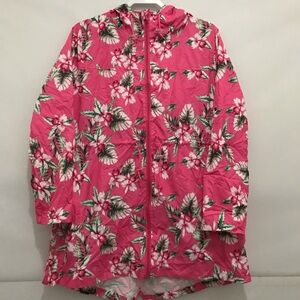 Parka in a Pocket Floral Pink Hooded  Rain Jacket Size M